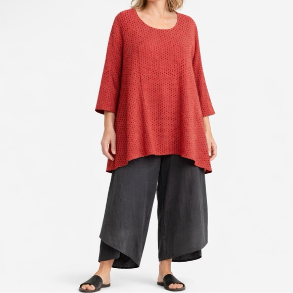 Match point Tops - VTG MATCH POINT 90s 100% Linen Polka Dot Oversized Lagenlook Tunic USA Made | S
